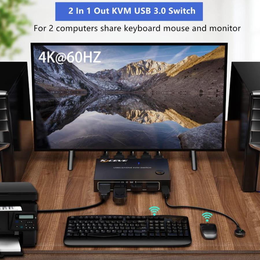 トップゲーム・アニメ KVM Switch 2 Ports， HDMI USB 3.0 KVM Switcher Box with EDID-Emulator Functi