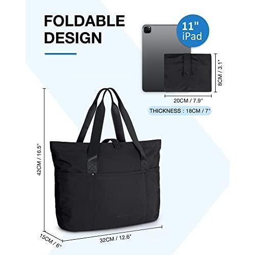 販売オーダー BAGSMART トートバッグ 女性用 折りたたみトートバッグ ジッパー付き 大型ショルダーバッグ トップハンドル ハンドバッグ 旅行 仕事 学校用，