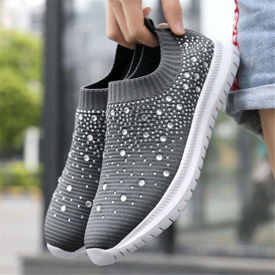 Women's Mesh Walking Shoes Rhinestone Glitter Slip On Ballroom Jazz Latin D｜tactshop｜04