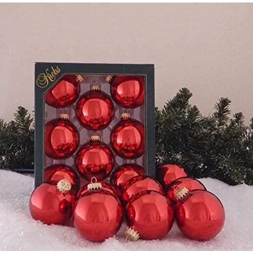 特価店 クリスマスツリーオーナメント - 67mm / 2.625インチ 8個 デザイナーガラスボール Krebs作 - ハンドメイドシームレスハンギングホリ
