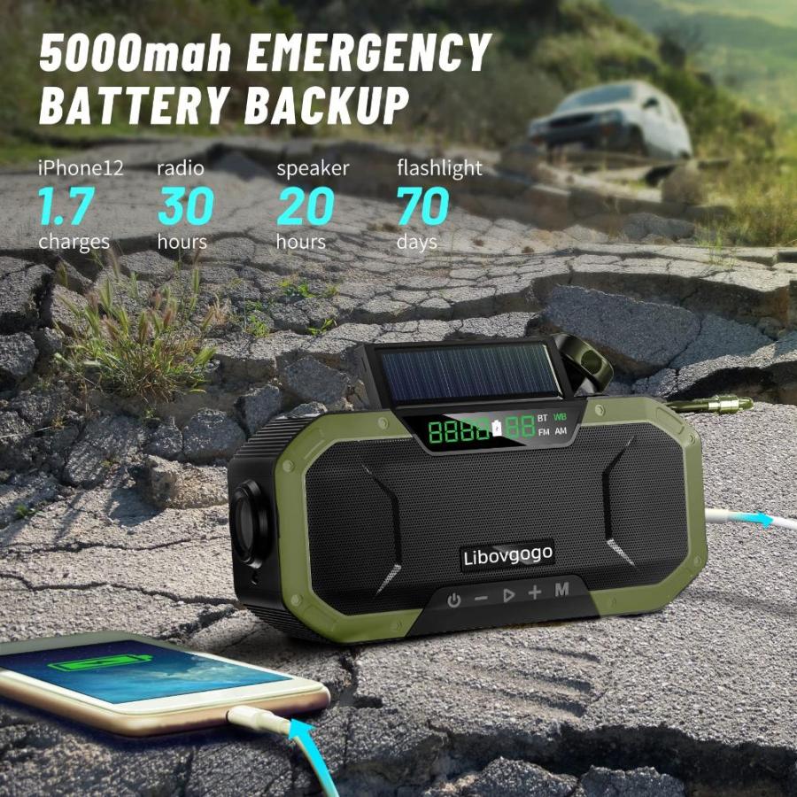 Emergency Radio Waterproof Bluetooth Speaker,Portable Digital AM FM Radio w｜tactshop｜03