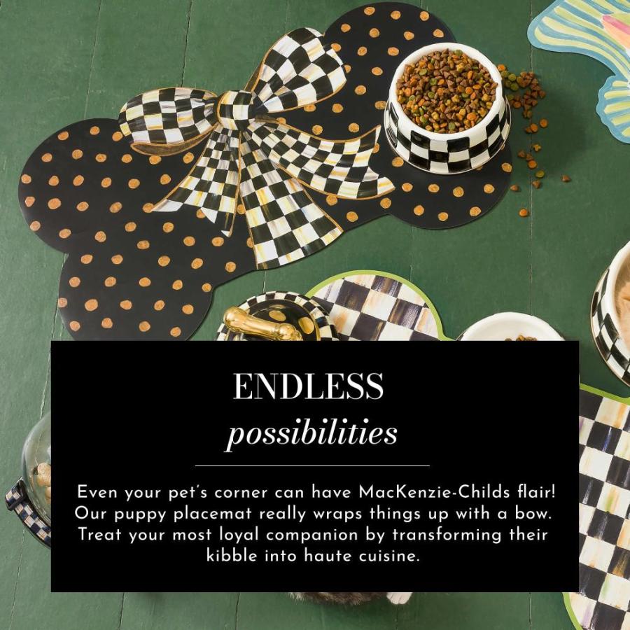 MacKenzieChilds Courtly Bow Puppy Placemat, Cute Pet Food Mat for Dog