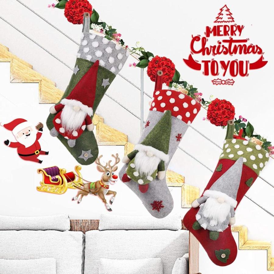 定期入れの VIUJUH Christmas Stocking 3 Pack， 19 Inch 3D Gnomes Santa Christmas Stockin