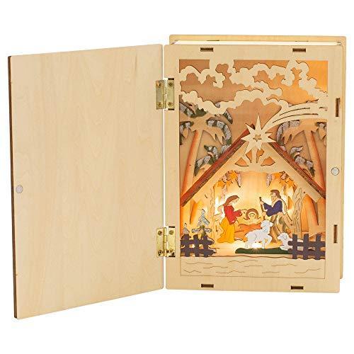 最安値で  Midwest-CBK Lighted Merry Christmas Nativity Book 8 x 6 Brown Plywood Holid