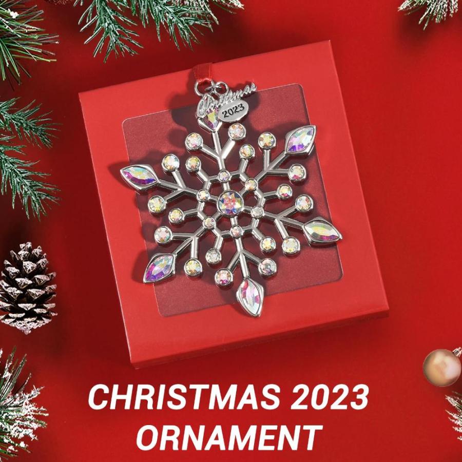 保証1年 Venhoo Christmas Snowflake Ornaments 2023 Decorations Metallic Hanging Rhin