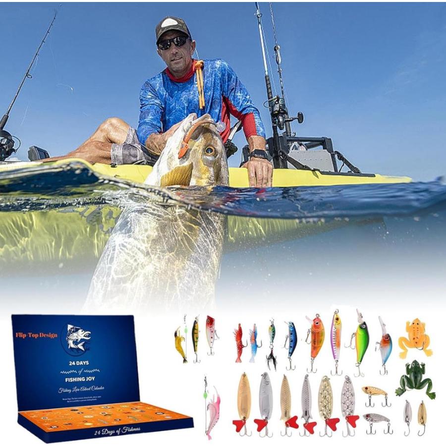 Christmas Advent Calendar 2024, Fishing Lures Set, Fishing Lure Advent Calendar, Fish Bait Christmas Calendar for 24 Days Surprise, Fishing Tackle