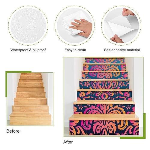 お買い得！ Floral Art Stair Stickers Removable Stair Riser Stickers Staircase Murals W