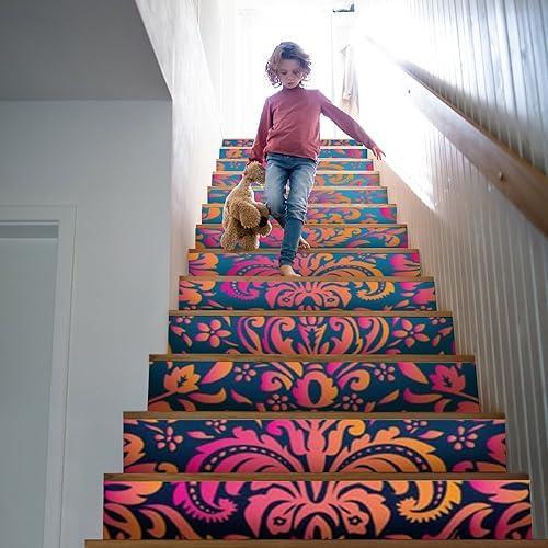 お買い得！ Floral Art Stair Stickers Removable Stair Riser Stickers Staircase Murals W