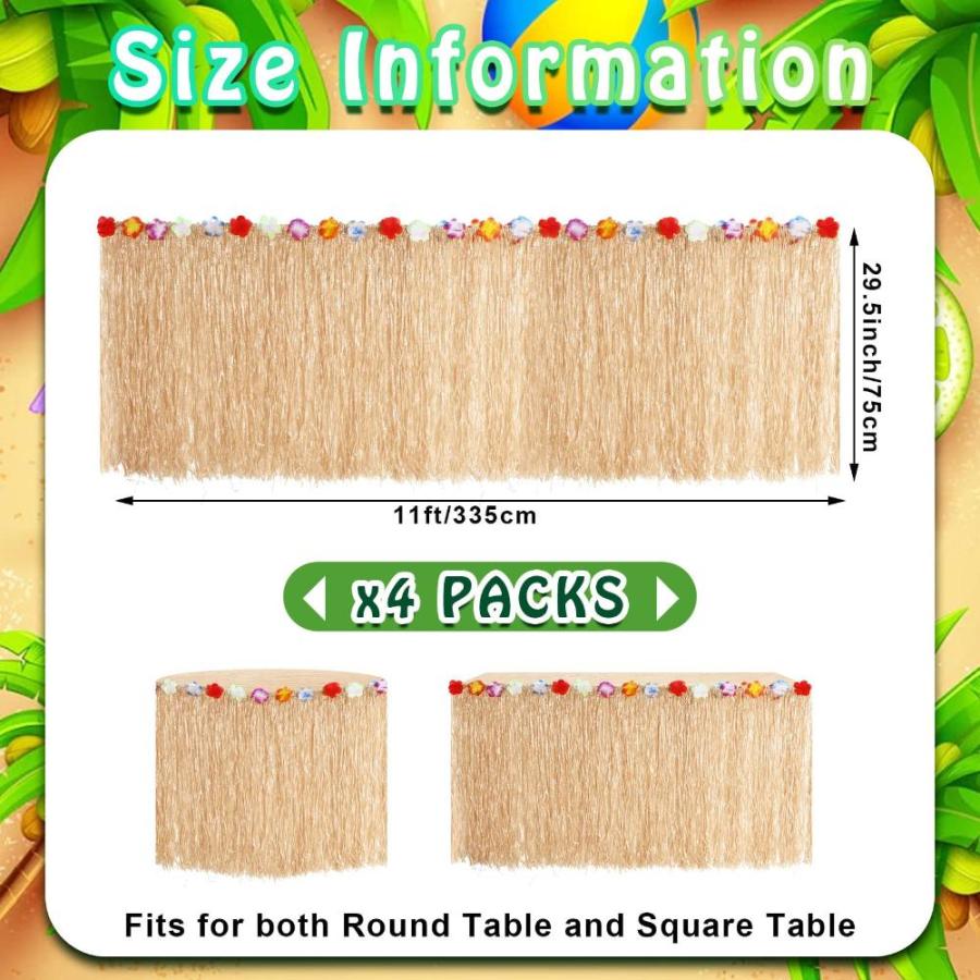 Newwiee 4 Pack Luau Grass Table Skirt 11 Ft/ 132 Inch Brown Hawaiian Table｜tactshop｜02