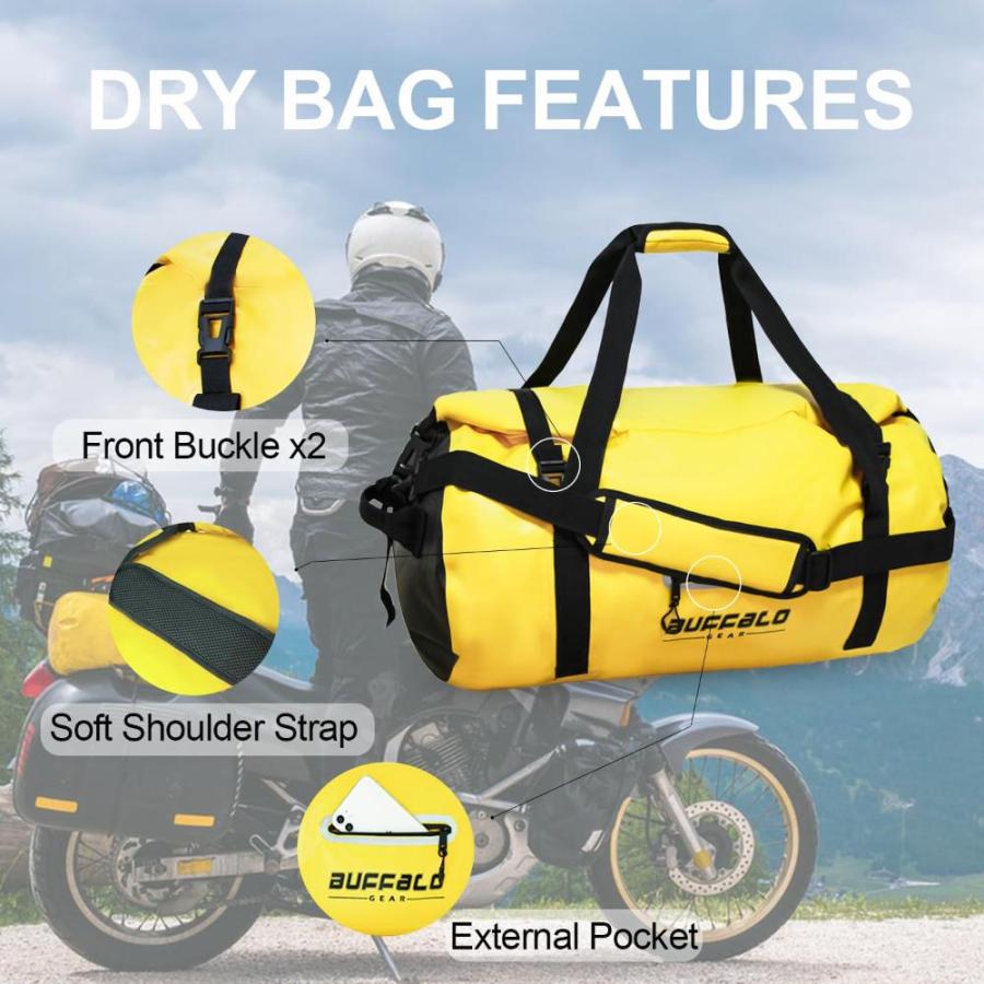 Buffalo Gear 防水ダッフルバッグ 40L 60L 80L ロールトップドライバッグ 高耐久 防水 ダッフル トラベルバッグ カヤック ラフ｜tactshop｜04