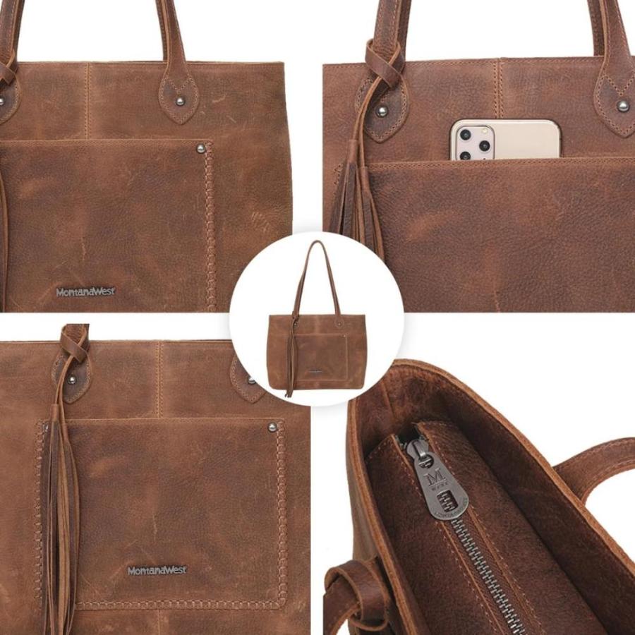 Montana West Genuine Leather Concealed Carry Wide Tote - Brown｜tactshop｜05