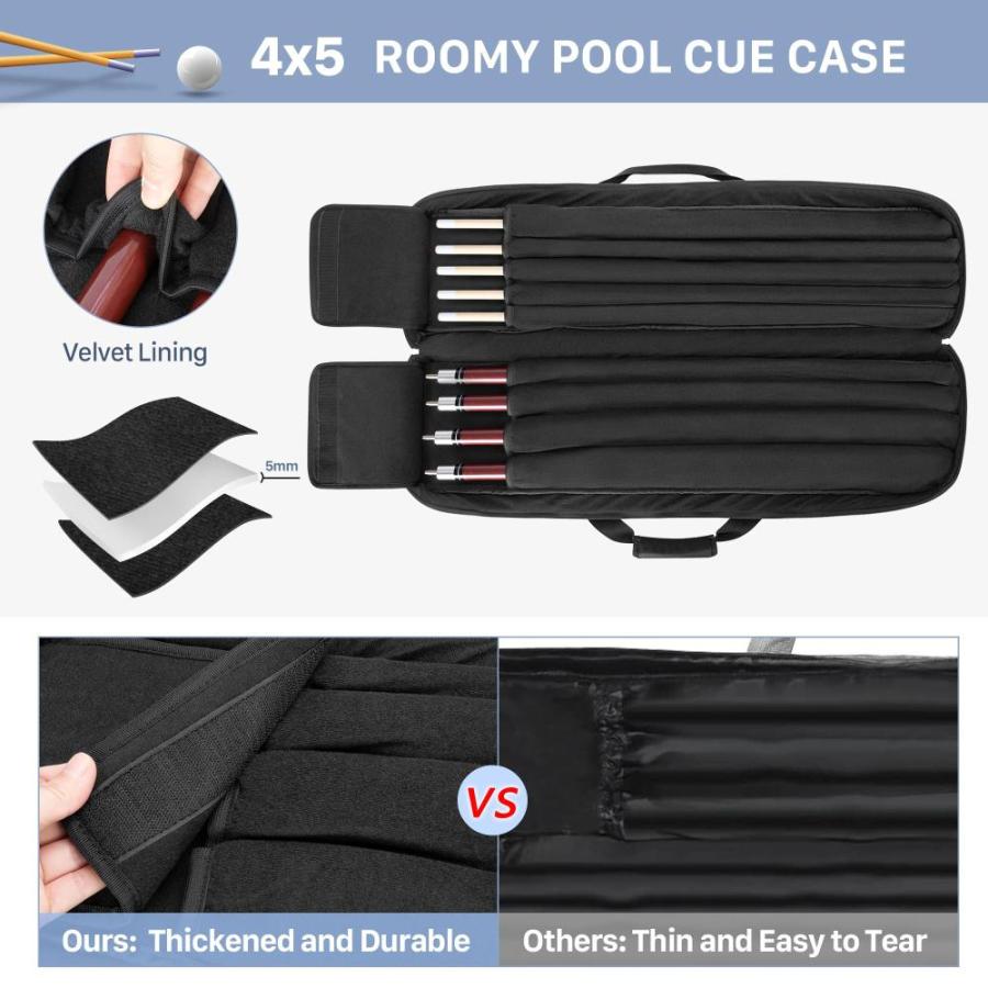 GOBUROS 4x5 プールキューケース ビリヤードスティックキャリーケース バット4個とシャフト5本収納 ソフトプールスティックバッグ 大きなフロ GOBUROS 4x5 プールキューケース ビリヤードスティックキャリーケース バット4個とシャフト5本収納 ソフトプールスティックバッグ 大きなフロ