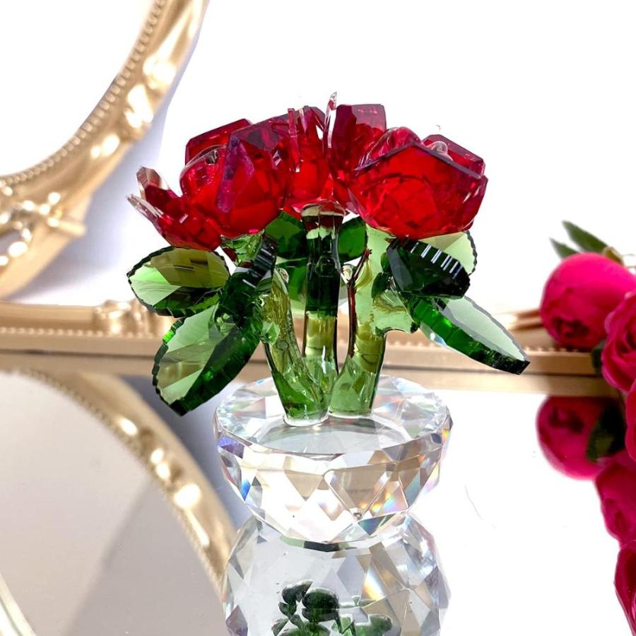 クリスタルガラス バラの花 置物 ガラス 色あせないブーケ 花 彫刻 家 車 オーナメント 装飾 ウェディング(レッド)｜tactshop｜02
