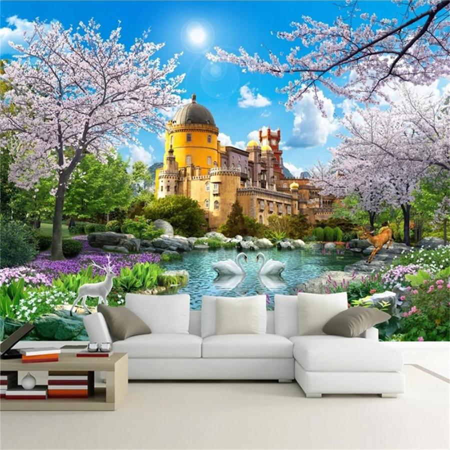 Castle Cherry Blossom Tree Nature Landscape Wall Murals, Flowers and Grass｜tactshop｜02
