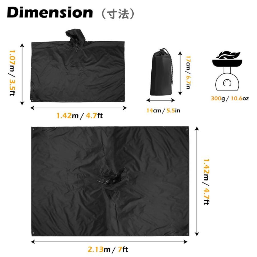 TRIWONDER レインポンチョ レインコート ポンチョ メンズ レディース レインウェア 雨具 防水 アウトドア 自転車 通学 通勤 ハイキング｜tactshop｜02