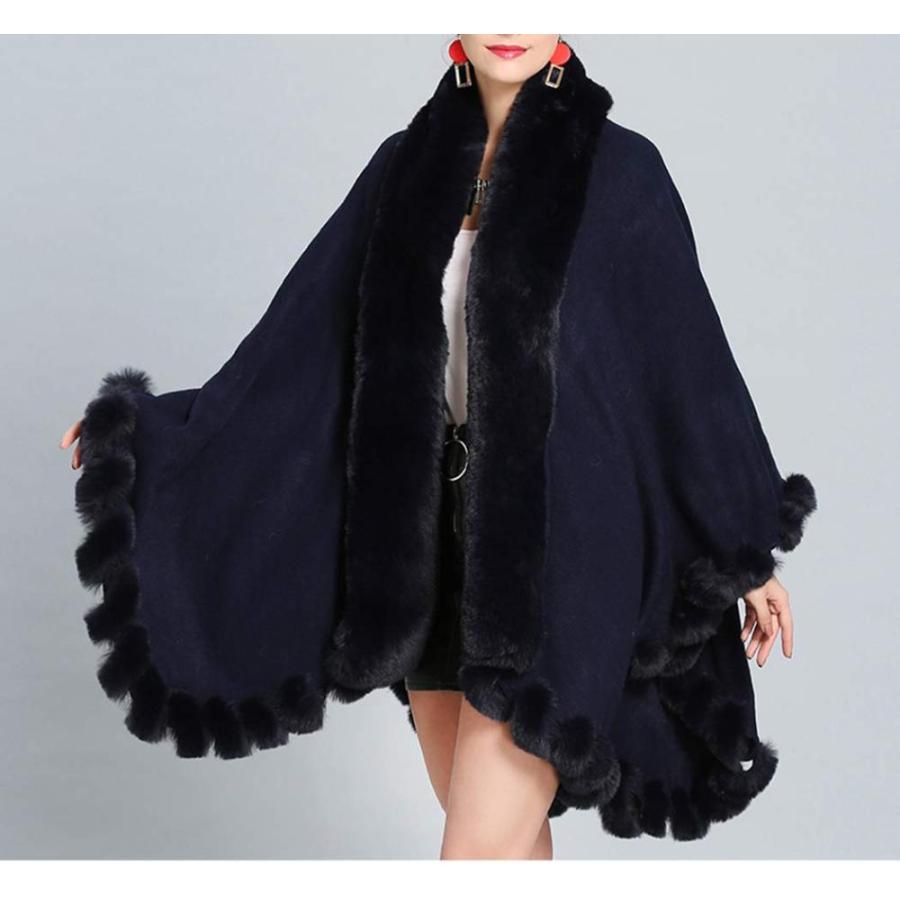 Tngan Faux Fox Fur Trim Cardigan Cloak Shawl Wraps Winter Poncho Oversized｜tactshop｜02