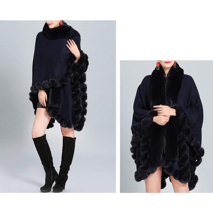 Tngan Faux Fox Fur Trim Cardigan Cloak Shawl Wraps Winter Poncho Oversized｜tactshop｜04