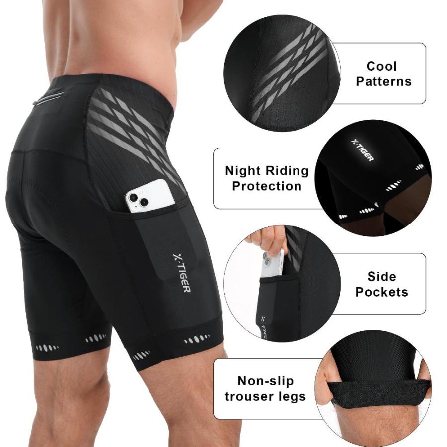 X-TIGER Bike Shorts for Men 5D Padded with 3 Pockets,Cycling Shorts Men Zip｜tactshop｜02