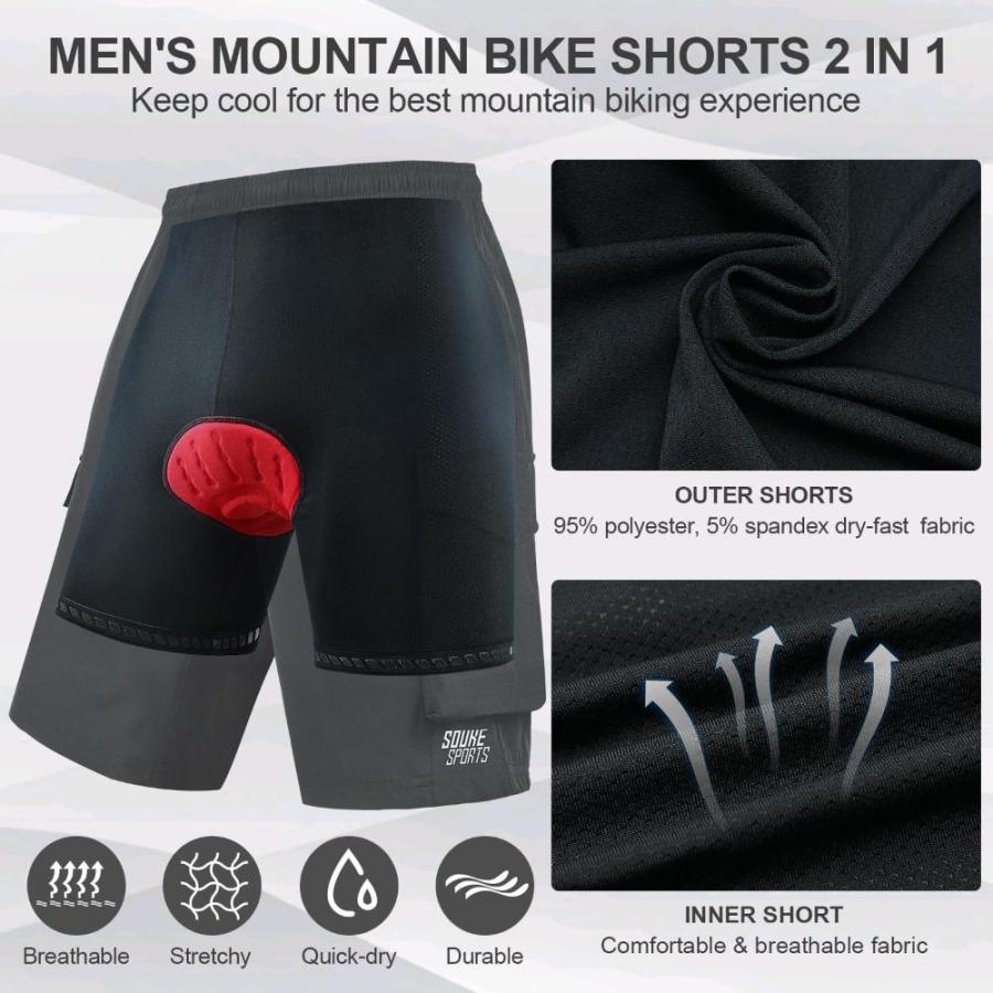 Souke Sports Men's Mountain Bike Shorts 4D Padded MTB Cycling Shorts Loose-｜tactshop｜02