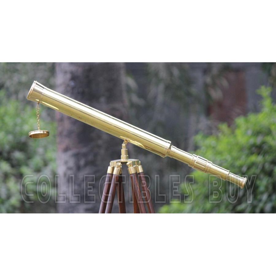 Shiny Brass Nautical Single Barrel望遠鏡木製三脚理想的なホームデコレーション真鍮仕上げ&ブラウン｜tactshop｜02