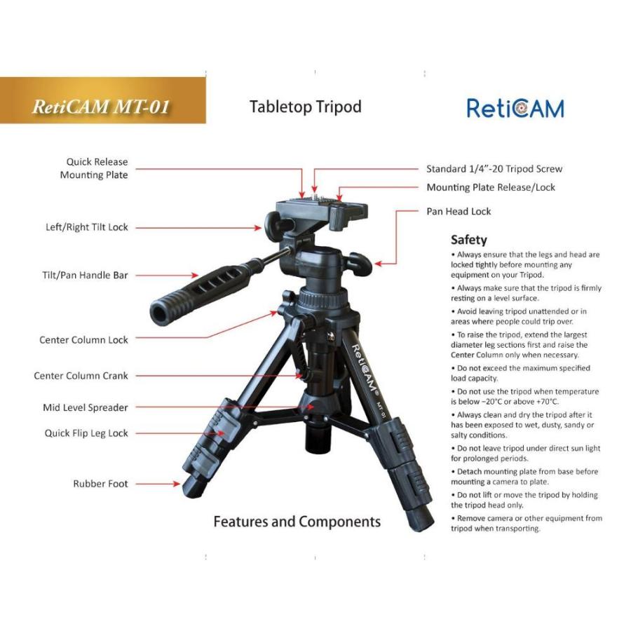 RETICAM 3ウェイパン/チルトヘッドクイックリリースプレートキャリングバッグ付き卓上三脚-Mt01ミニ三脚アルミニウム黒｜tactshop｜05