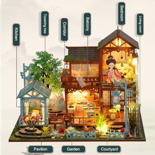 Yuzhen DIYミニチュアドールハウス 家具とLEDライト付き 古代