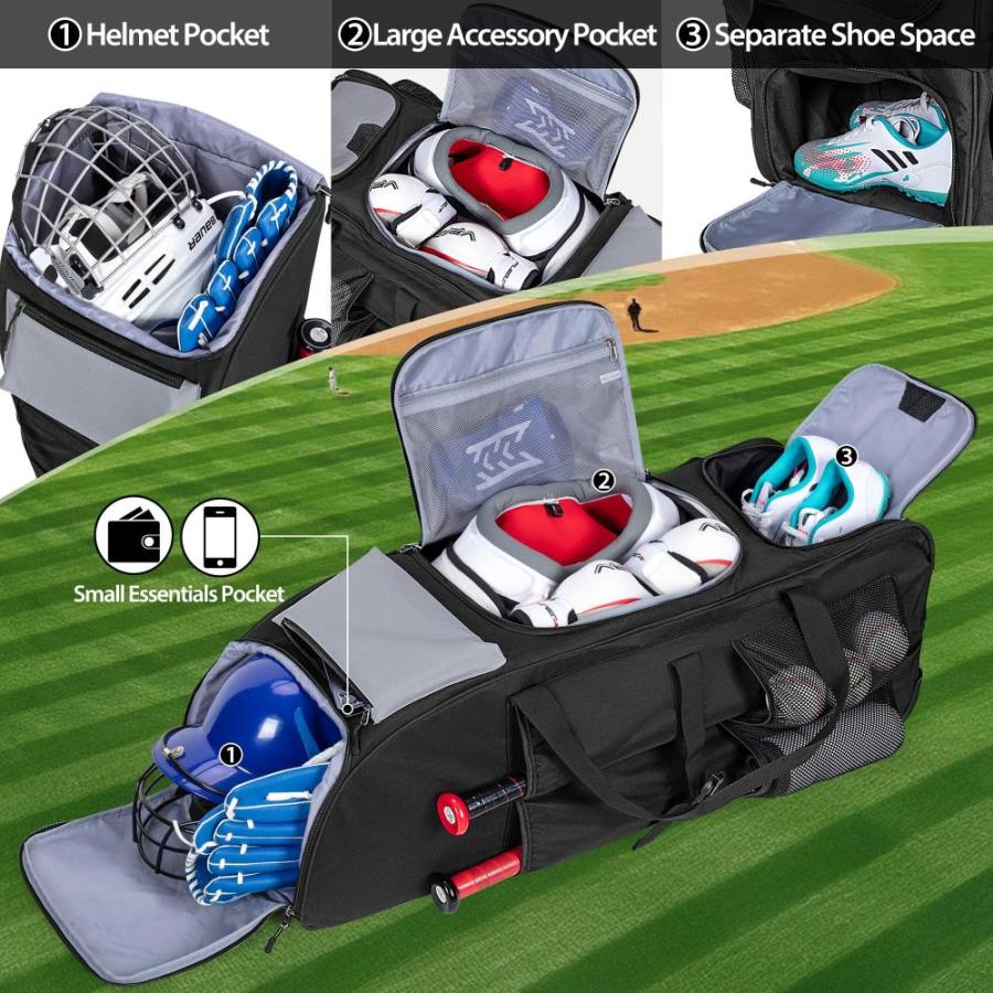 GOBUROS ローリングベースボールバッグ バット4個用 ブラック