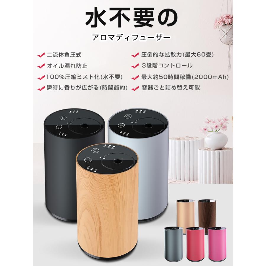 アロマディフューザー 水なし 車 ディフューザー コードレス usb充電式 噴霧式 木目調 ネブライザー式 芳香剤 小型 静音 リラックス ギフト 20mlボルト付き |  | 14