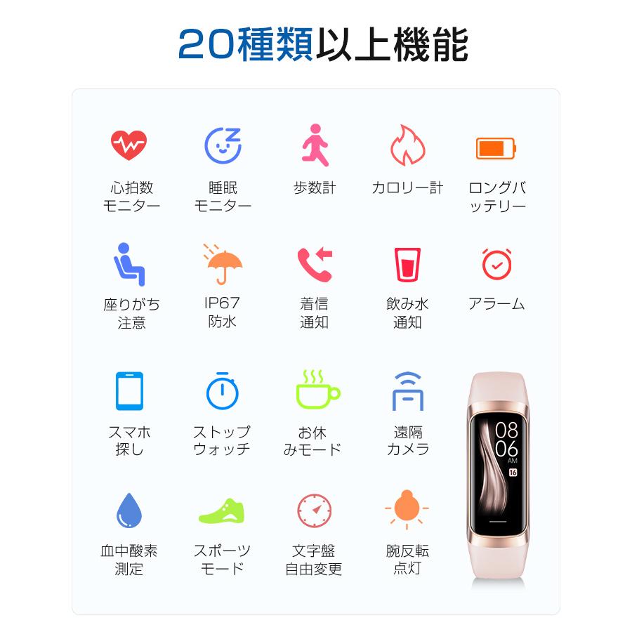 スマートウォッチ 体表温測定 血中酸素 心拍 歩数 カロリー 健康管理 スマートブレスレット リストバンド 腕時計 着信通知 IP67防水 睡眠検測 長い待機時間 C60 |  | 11