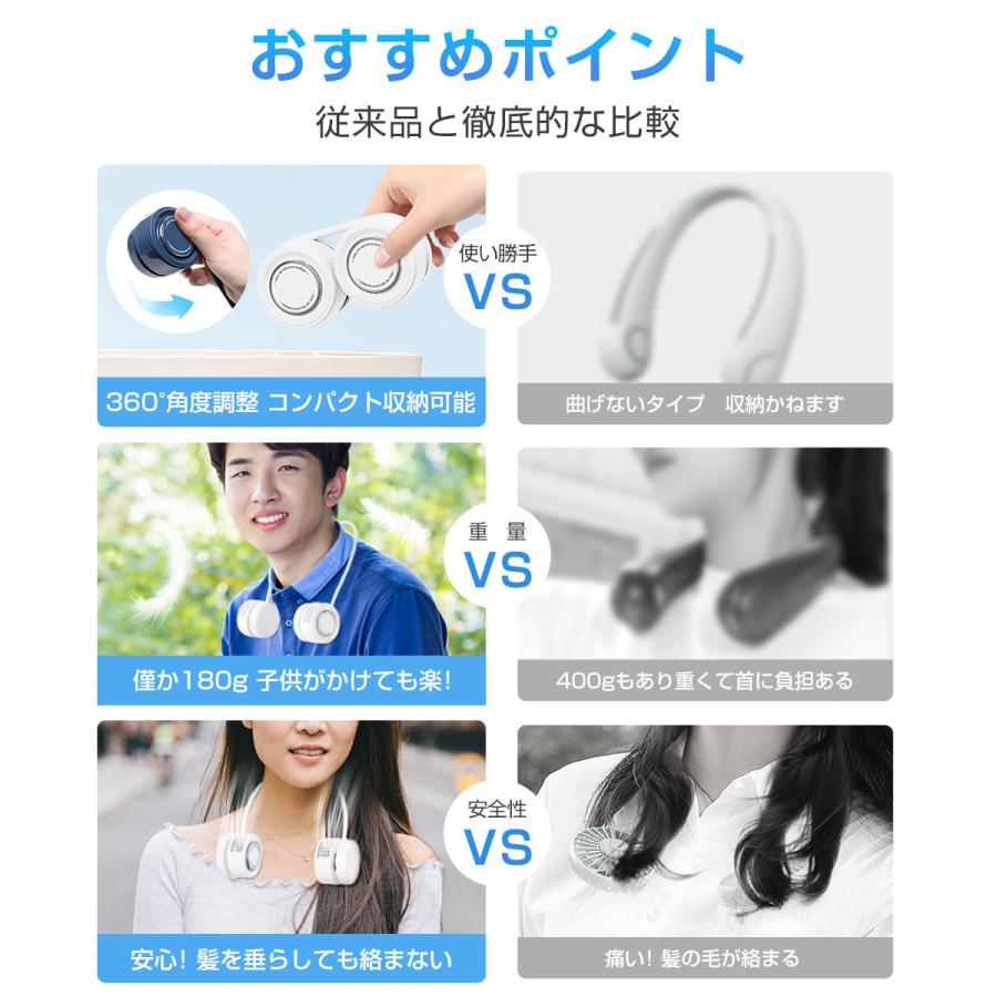 首掛け扇風機 折りたたみ式 ネックファン 羽根なし USB扇風機 首かけ 強力 ネッククーラー ハンディファン 首掛けファン  3段階風量 360°調節 巻き付け収納 |  | 04