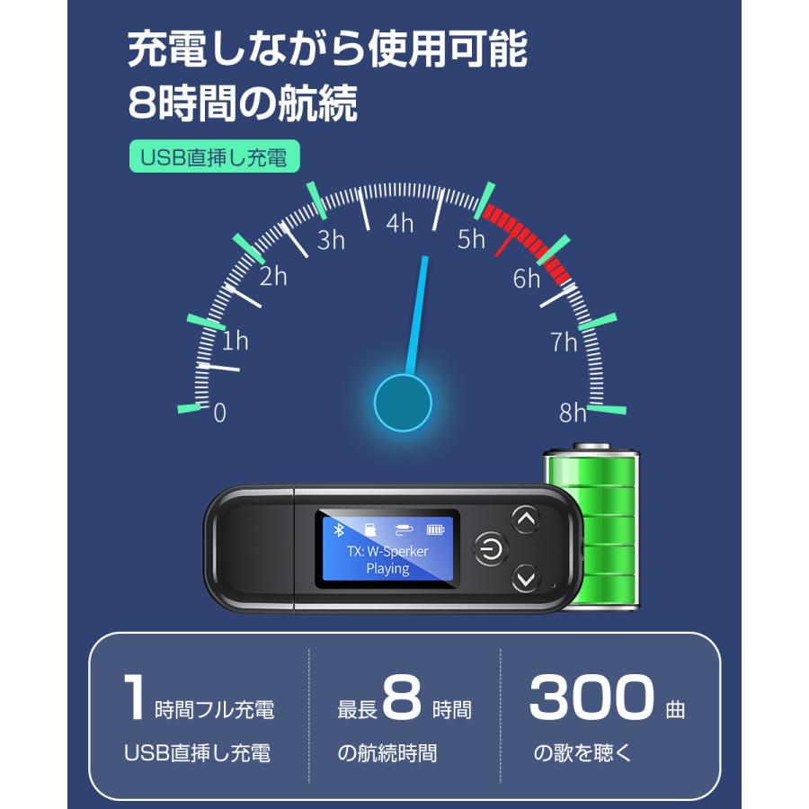【一台4役】トランスミッター レシーバー Bluetooth 5.3 LCDディスプレイ付き 送信 受信 TFカード再生 カードリーダ ハンズフリー ナビゲーション放送 低遅延 |  | 07