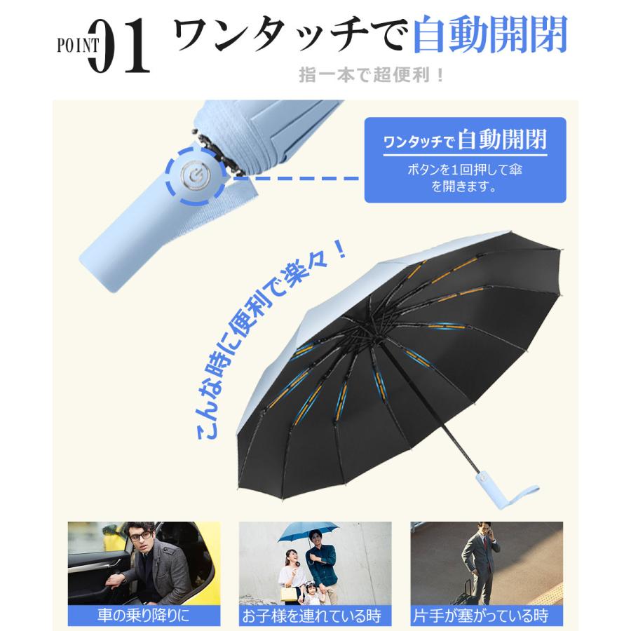 折りたたみ傘 自動開閉 ワンタッチ メンズ  レディース 大きい 折り畳み傘 晴雨兼用 雨傘 丈夫 頑丈 耐強風 日傘 傘 24本骨 男女兼用 収納ポーチ付き |  | 10