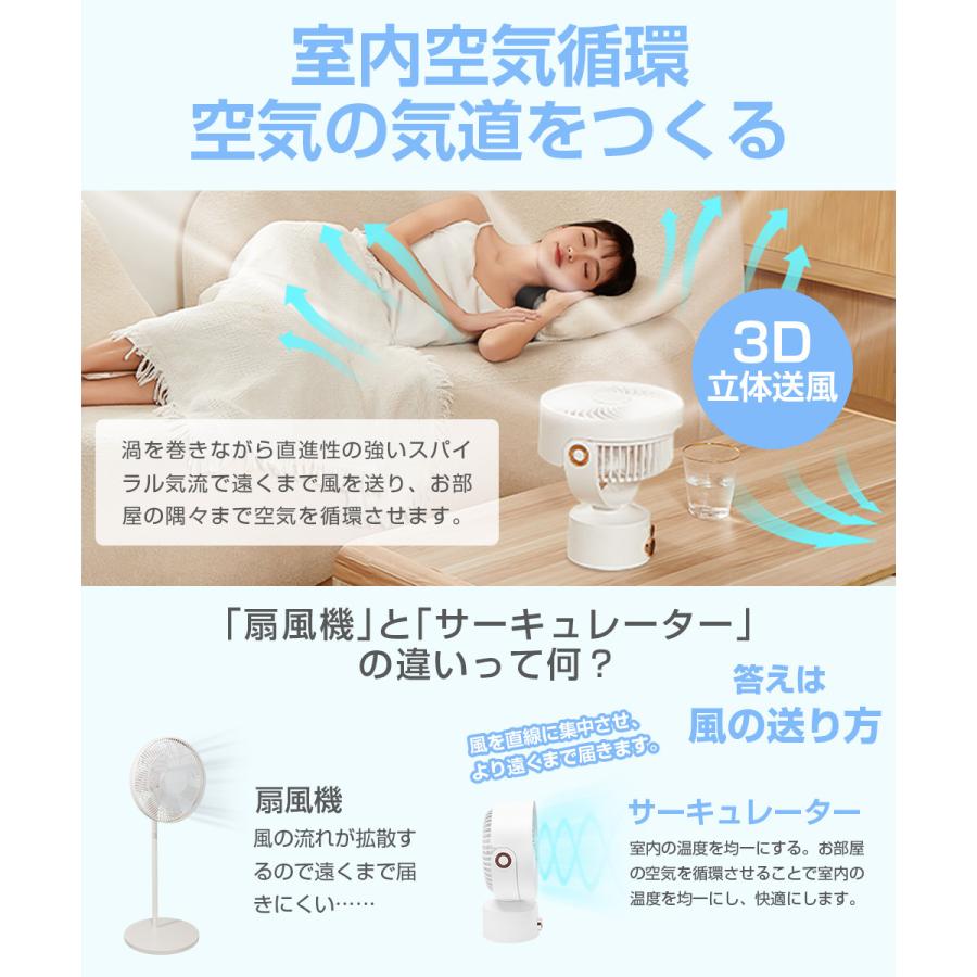 サーキュレーター 左右自動首振り USB扇風機 強力 卓上扇風機 DCモーター 扇風機 3段階風量 タイマー デジタル表示 USB充電式 空気循環 小型 |  | 06
