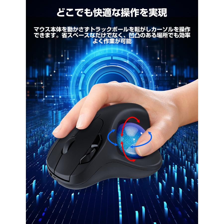 トラックボール ワイヤレスマウス Bluetooth+2.4GHz ボール ダブルモード3台同時接続 瞬時接続 トラックボールマウス Type-C充電式  無線マウス 親指 静音 |  | 05