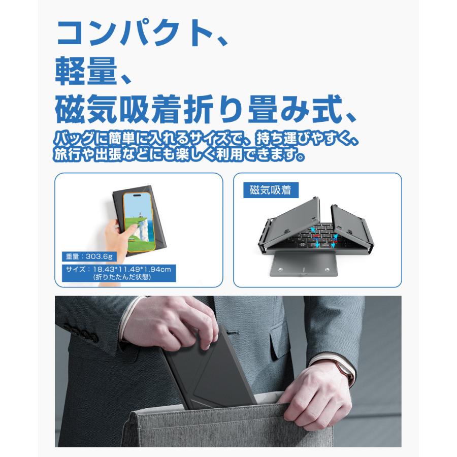 キーボード ワイヤレス 折りたたみ Bluetooth+2.4GHz キーボード 日本語配列 タッチパッド テンキー付き キーボード iOS Mac Windows対応 3台同時接続 |  | 11