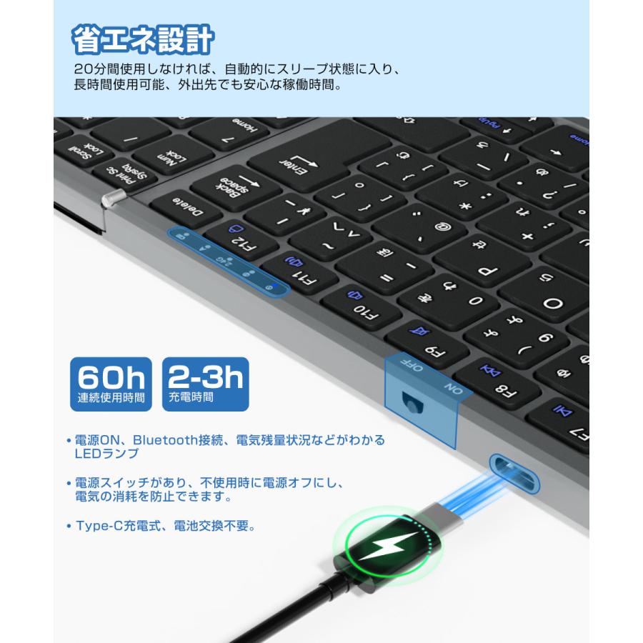 キーボード ワイヤレス 折りたたみ Bluetooth+2.4GHz キーボード 日本語配列 タッチパッド テンキー付き キーボード iOS Mac Windows対応 3台同時接続 |  | 10