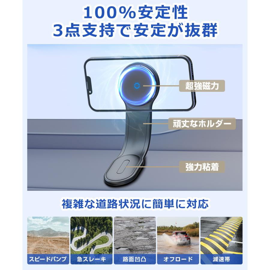 車載ホルダー ワイヤレス充電器 スマホ充電器 最大15W出力 Magsafe 急速充電 スマホスタンド スマホホルダー マグネット 車載 片手操作 360度回転 落下防止 |  | 08