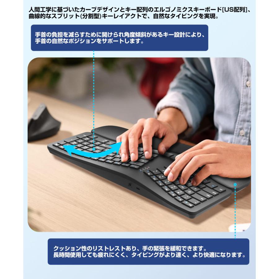 エルゴノミクス キーボード Bluetooth 2.4Ghz+Bluetooth両対応
