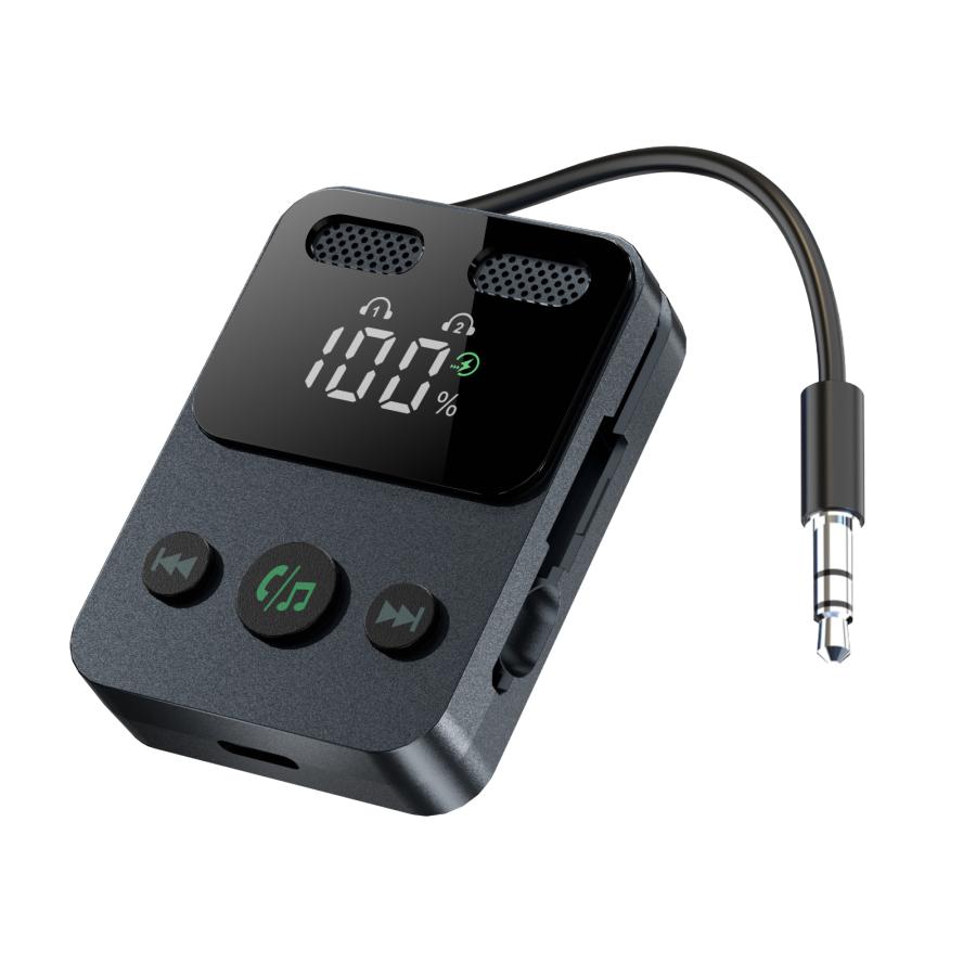 トランスミッター Bluetooth 5.3 レシーバー LEDディスプレイ付 3.5mm 2台同時接続 受信機 送信機 長時間再生 ハンズフリー通話 音楽再生 低遅延 車載スピーカー | 