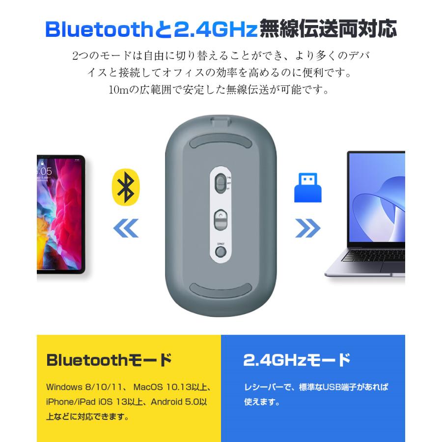 4つDPIモード ワイヤレス マウス Bluetooth マウス 充電式 超薄型 静音 2.4GHz 光学式 無線 高精度 軽量 パソコン PC/iPad/Mac/Windows/Laptopに対応 おしゃれ |  | 07
