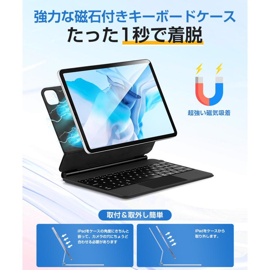 iPad キーボード ケース マジックキーボード 磁気吸着 タッチパッド搭載 iPad A16 第10世代 10.9インチ iPad Air 11インチ M2 M3 Pro 11インチ M4 ケース | EWIN | 04