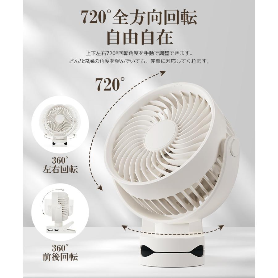 サーキュレーター 扇風機  クリップ USB扇風機 強力 卓上 DCモーター 扇風機 ベビーカー 携帯扇風機 4階風量 720°角度調整 Type-C 冷房 暖房 空気循環 |  | 11