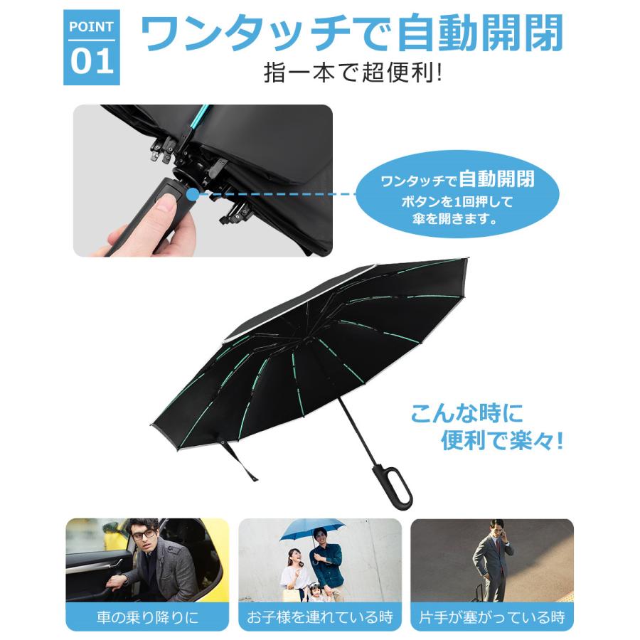 折りたたみ傘 メンズ レディース 自動開閉 雨傘 ワンタッチ 折り畳み傘 50本骨 完全遮光 大きめ 晴雨兼用 日傘 紫外線 UVカット UPF50+ 逆さ傘 頑丈 丈夫 |  | 06