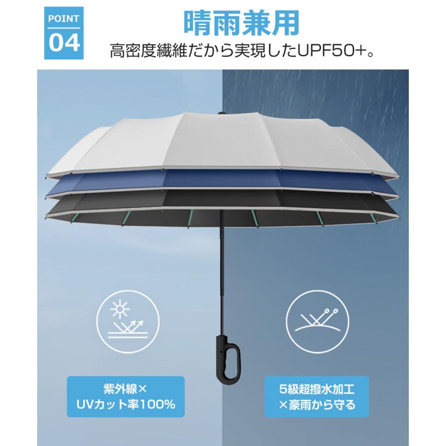 折りたたみ傘 メンズ レディース 自動開閉 雨傘 ワンタッチ 折り畳み傘 50本骨 完全遮光 大きめ 晴雨兼用 日傘 紫外線 UVカット UPF50+ 逆さ傘 頑丈 丈夫 |  | 09