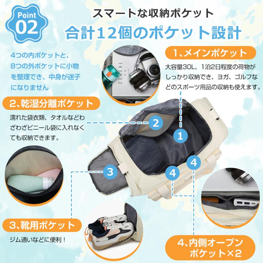 ボストンバッグ レディース メンズ 5WAY 12つポケット バックパック 旅行バッグ 大容量 旅行カバン キャリーオンバッグ 折り畳み トラベルバッグ 修学旅行 |  | 09