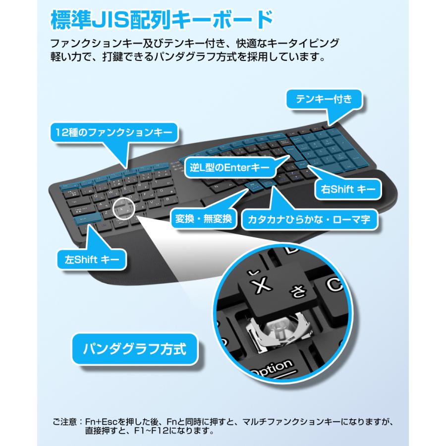 エルゴノミクス キーボード Bluetoothキーボード 2.4Ghz+Bluetooth両対応 日本語配列 ワイヤレスキーボード 無線 テンキー付き フルサイズ 左右分離型 人間工学 |  | 07