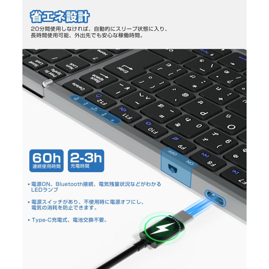 キーボード ワイヤレス 折りたたみ Bluetooth+2.4GHz キーボード 日本語配列 タッチパッド テンキー付き キーボード iOS Mac Windows対応 3台同時接続 |  | 11