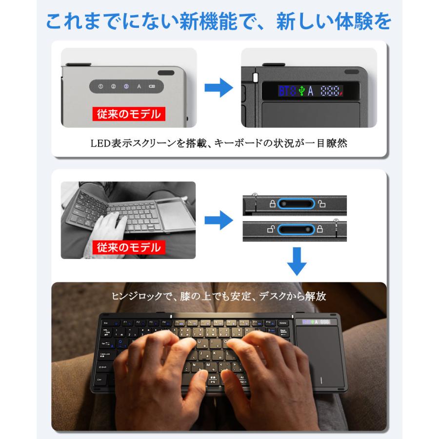 折りたたみ キーボード 日本語配列 無線と有線両対応 ワイヤレスキーボード Bluetooth タッチパッド付き iOS Windows Android Mac対応 スマホスタンド付き |  | 08
