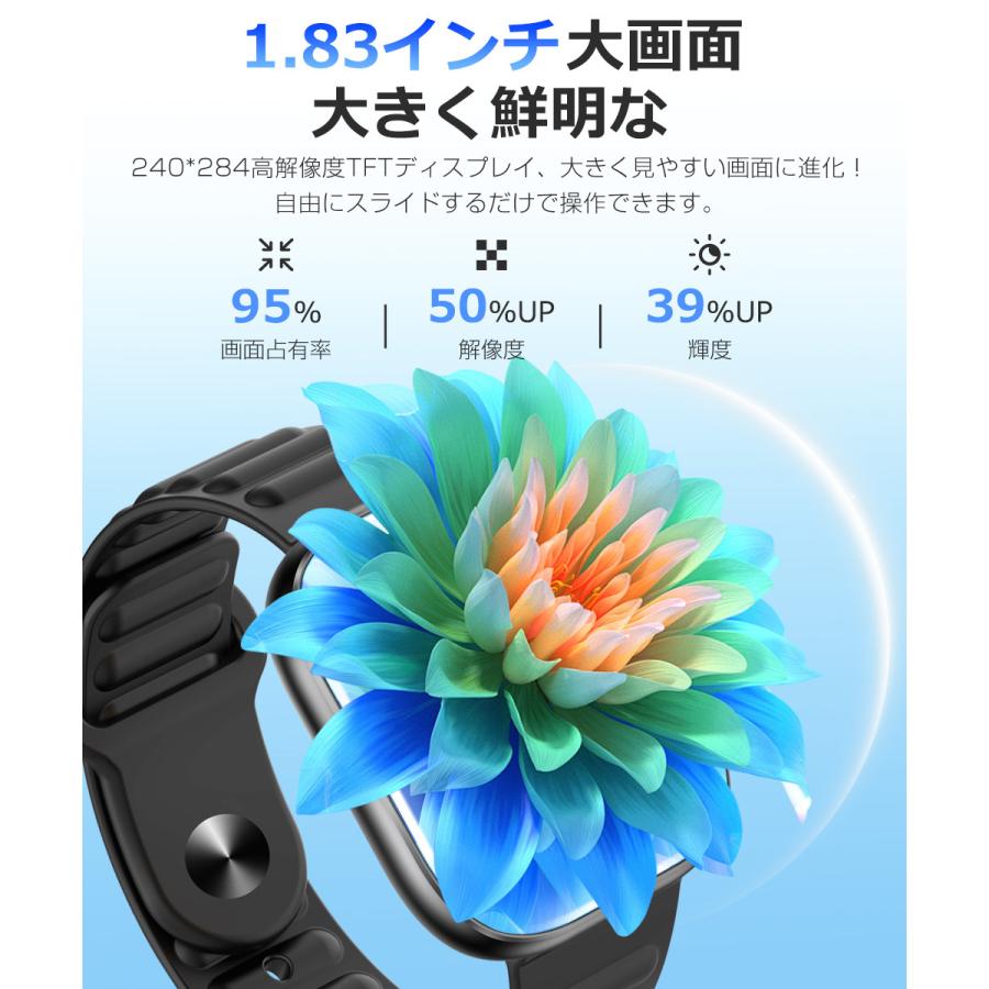 スマートウォッチ Bluetooth通話 1.83インチ大画面 血中酸素 心拍 歩数 カロリー 健康管理 スマートブレスレット リストバンド 腕時計 着信通知 睡眠 QS12 |  | 09