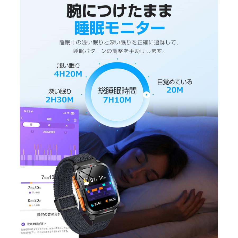 スマートウォッチ メンズ Bluetooth通話 2.01インチ曲面 血中酸素 心拍 歩数 カロリー 健康管理 着信通知 3ATM防水 リストバンド 腕時計 睡眠 400mAh大容量 |  | 14